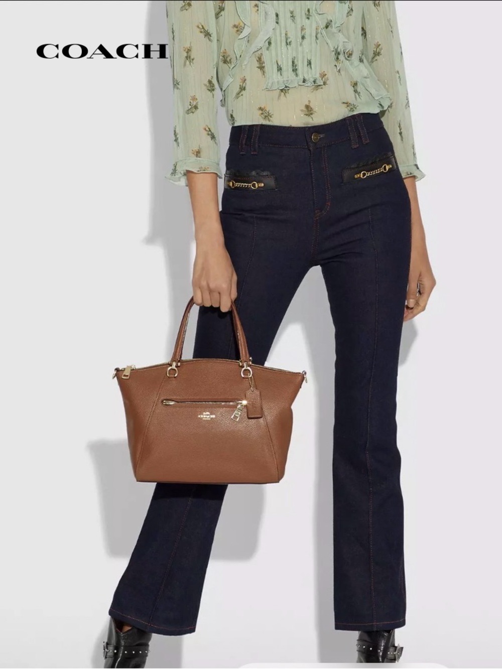 Coach Prairie Satchel Brown Pebbled Leather Zip Top Crossbody 58874